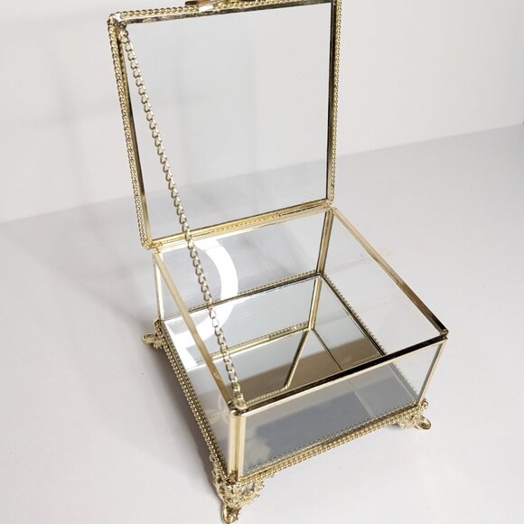 Rachel Ashwell Gold Glass and Mirror Trinket Jewelry Box with Dragonfly Accent - Picture 5 of 6